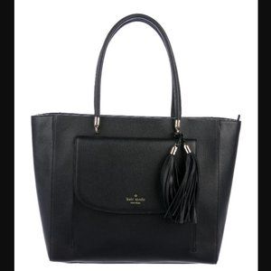 KATE SPADE $428 Longacre Court Cal Large Tote in Black Leather Gold Zipper